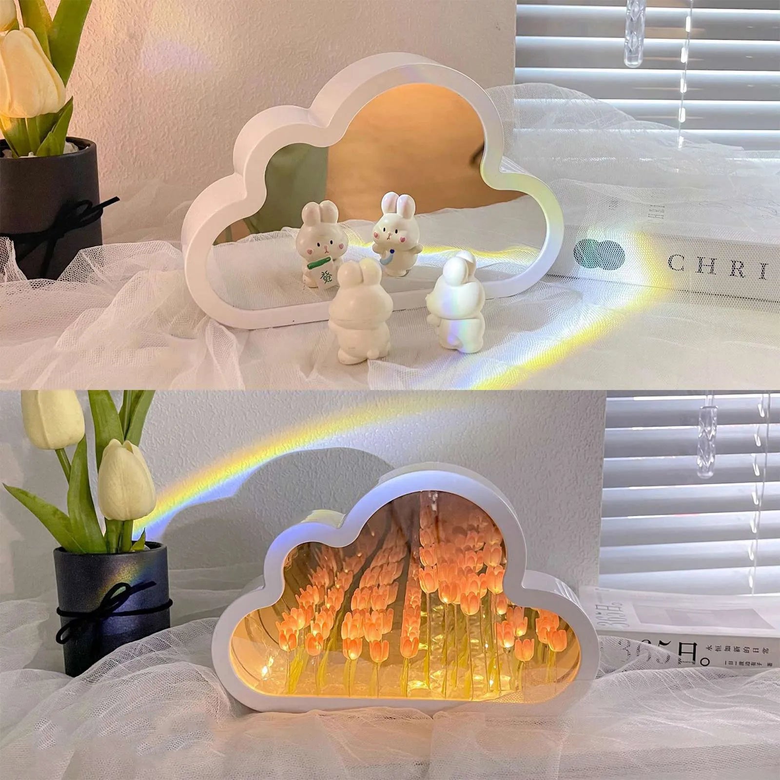 Forever Cloud Mirror Tulips DIY Tulip Night Light Tulip flower LED lamp Birthday Gift for Girl Friend Valentine's Day