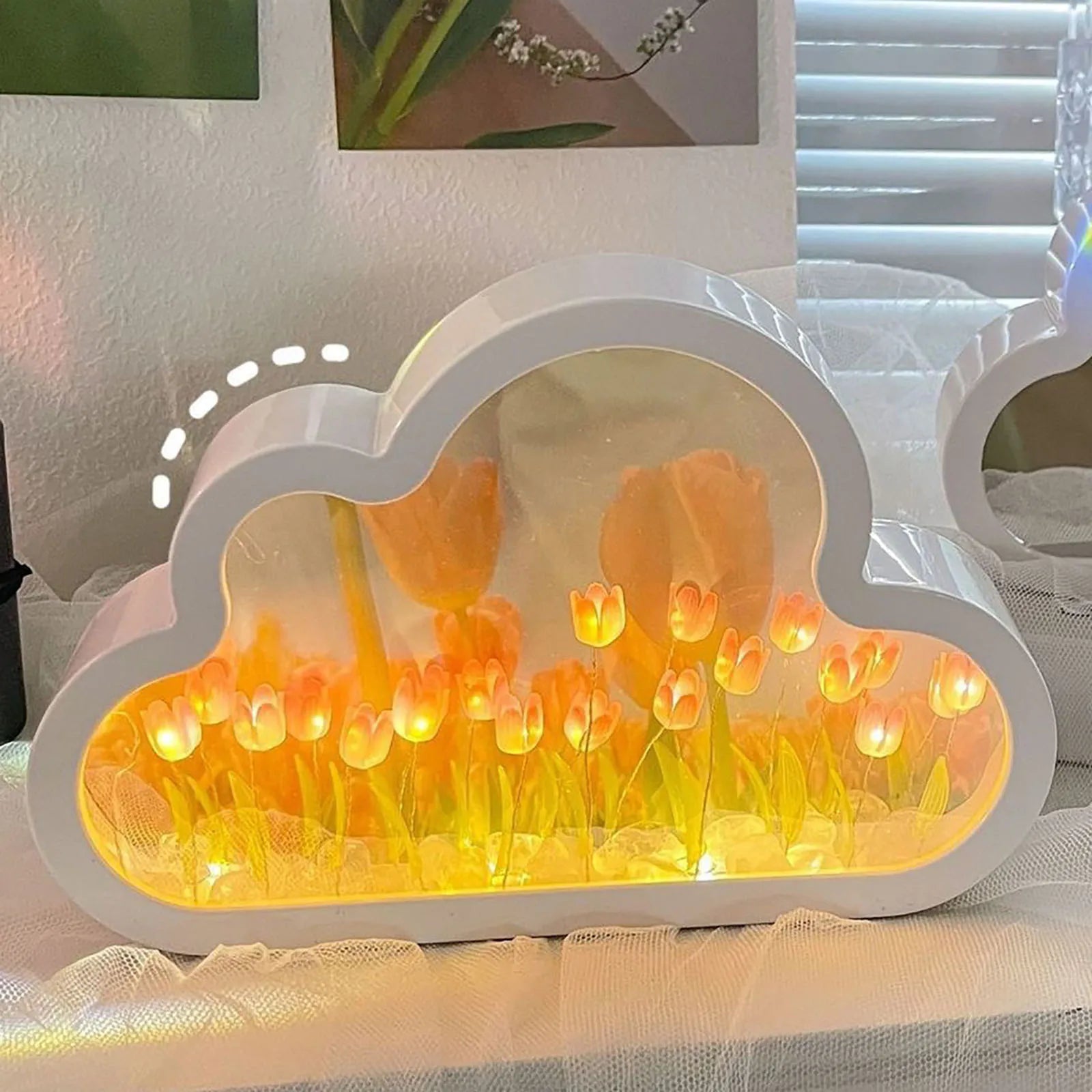 Forever Cloud Mirror Tulips DIY Tulip Night Light Tulip flower LED lamp Birthday Gift for Girl Friend Valentine's Day