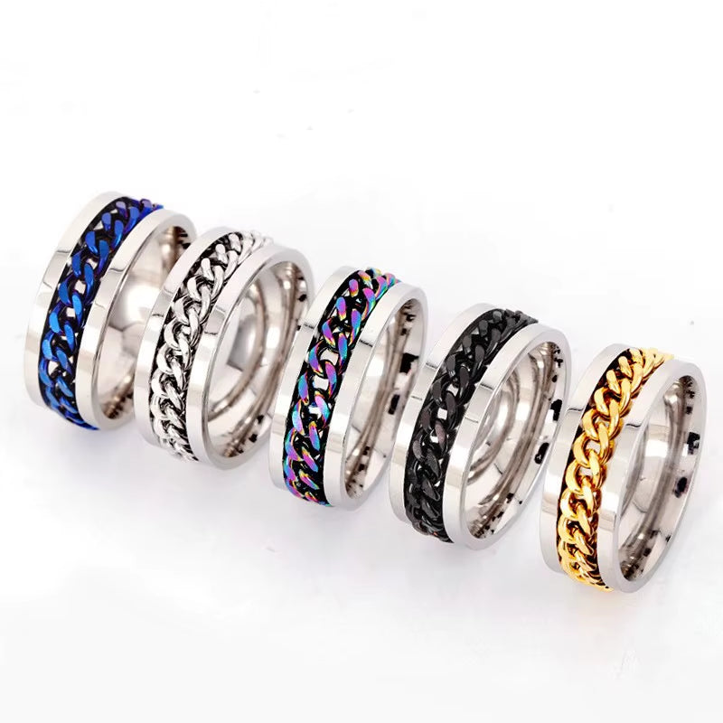 Rotate Chain Finger Ring for Rotating Anxiety Fashion Stainless Steel Chain Ring Spinner Band Bottle Opener Accessory